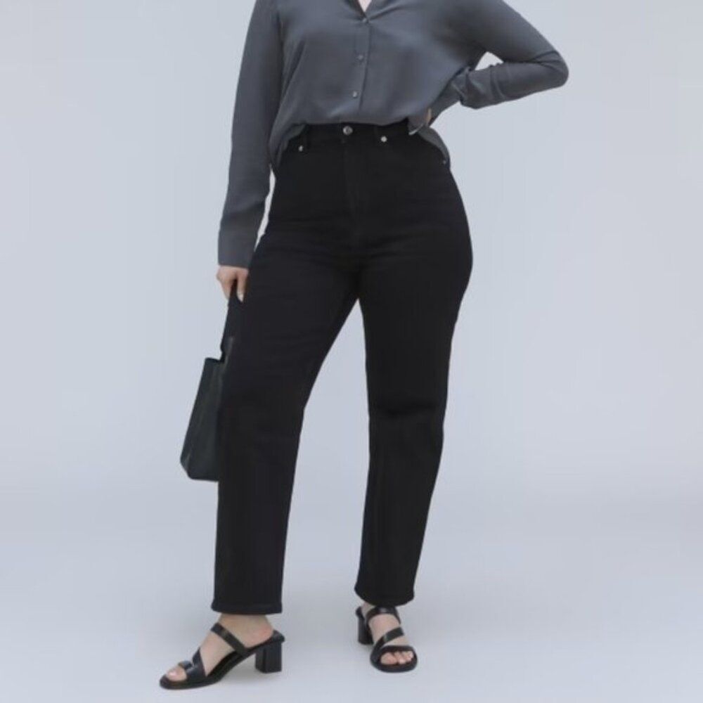 Everlane The Curvy Way High Straight Leg Organic Cotton Jean Black Plus Size 35